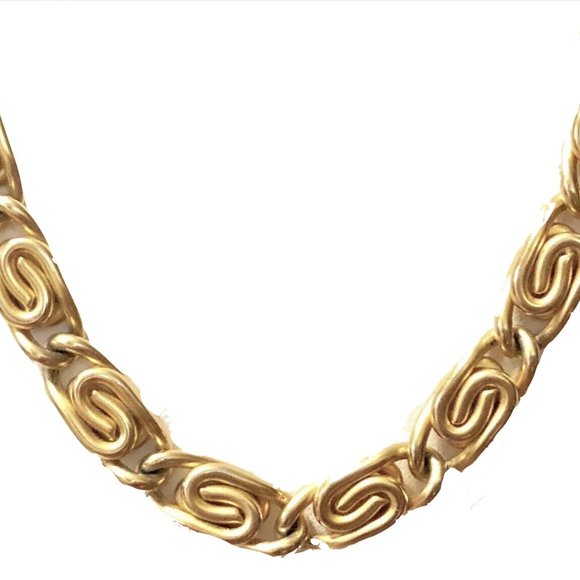 Vintage 80s 90s GIVENCHY Heavy Mat Gold Curb Chain Link Necklace Collar - Picture 3 of 3